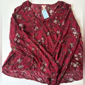 Mossimo Women's Red Floral Wrap Blouse